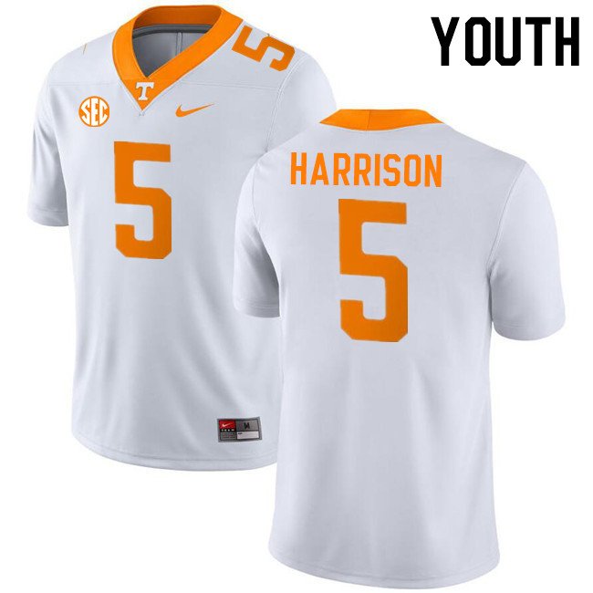 Youth #5 Christian Harrison Tennessee Volunteers College Football Jerseys Stitched-White